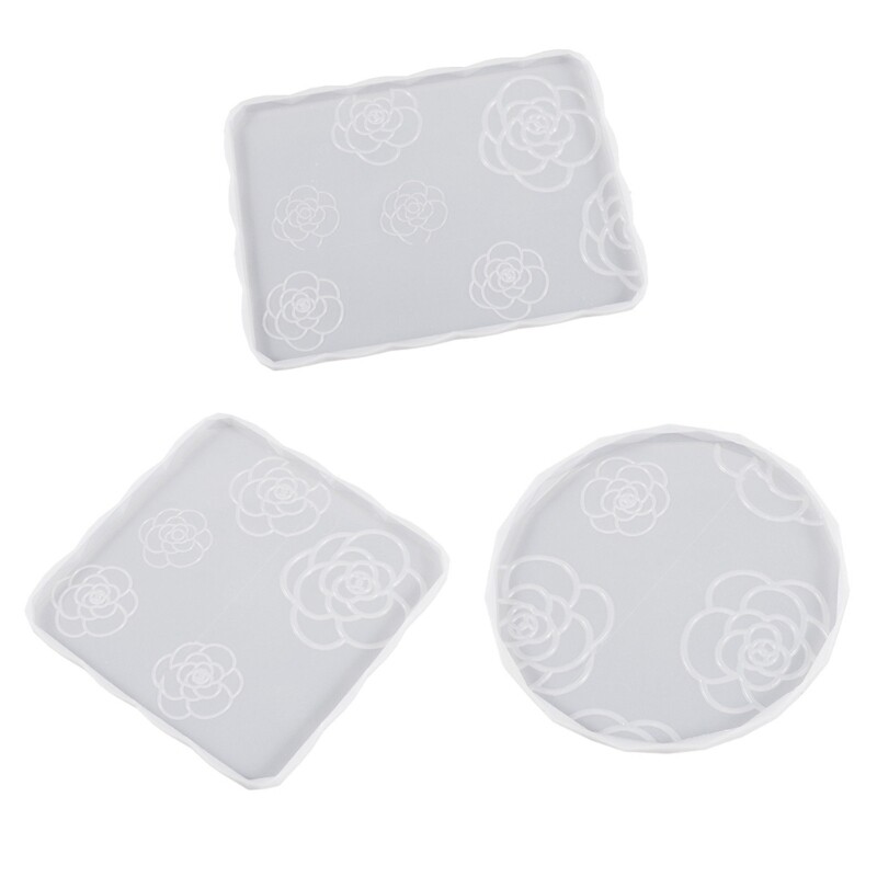 Rose Silicone Mold for Resin Round Rectangle Tray Cup Mat DIY Craft