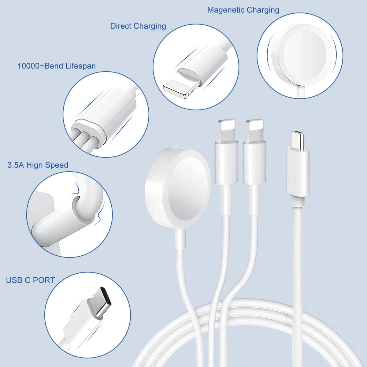 Power Adapter Type C Charging Cable For iPhone AirPods Watch Magnetic Charger