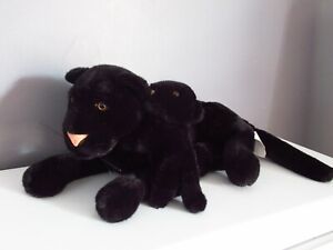 Peluche Panthere Noire Couchee Et Son Bebe L 50 Cm Ebay