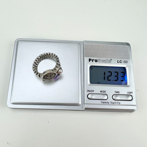 Michael Dawkins 925 Sterling Silver Ring Druzy Amethyst Pearl Beaded Band Sz 10 - Picture 10 of 10
