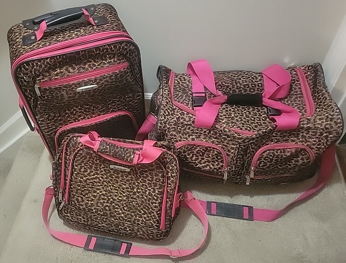 3-Piece Rockland Softside Luggage Set, Pink Leopard