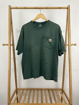 VTG Carhartt Gradient Sun Faded Pocket Front Work WIP Workwear Green T-Shirt L