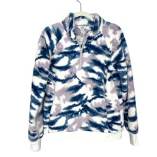 Athleta Girl XXL So Snug Sherpa half zip Sweater Purple Blue White Camo Fuzzy 16