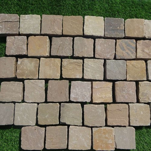 Raj Green Sandstone 100x100 Riven Block Paving Setts for Path & Edging ...