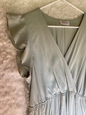 Storia Dress Large Green Pale Green Flowey Flutter Sleeves Spring Summer |  eBay
