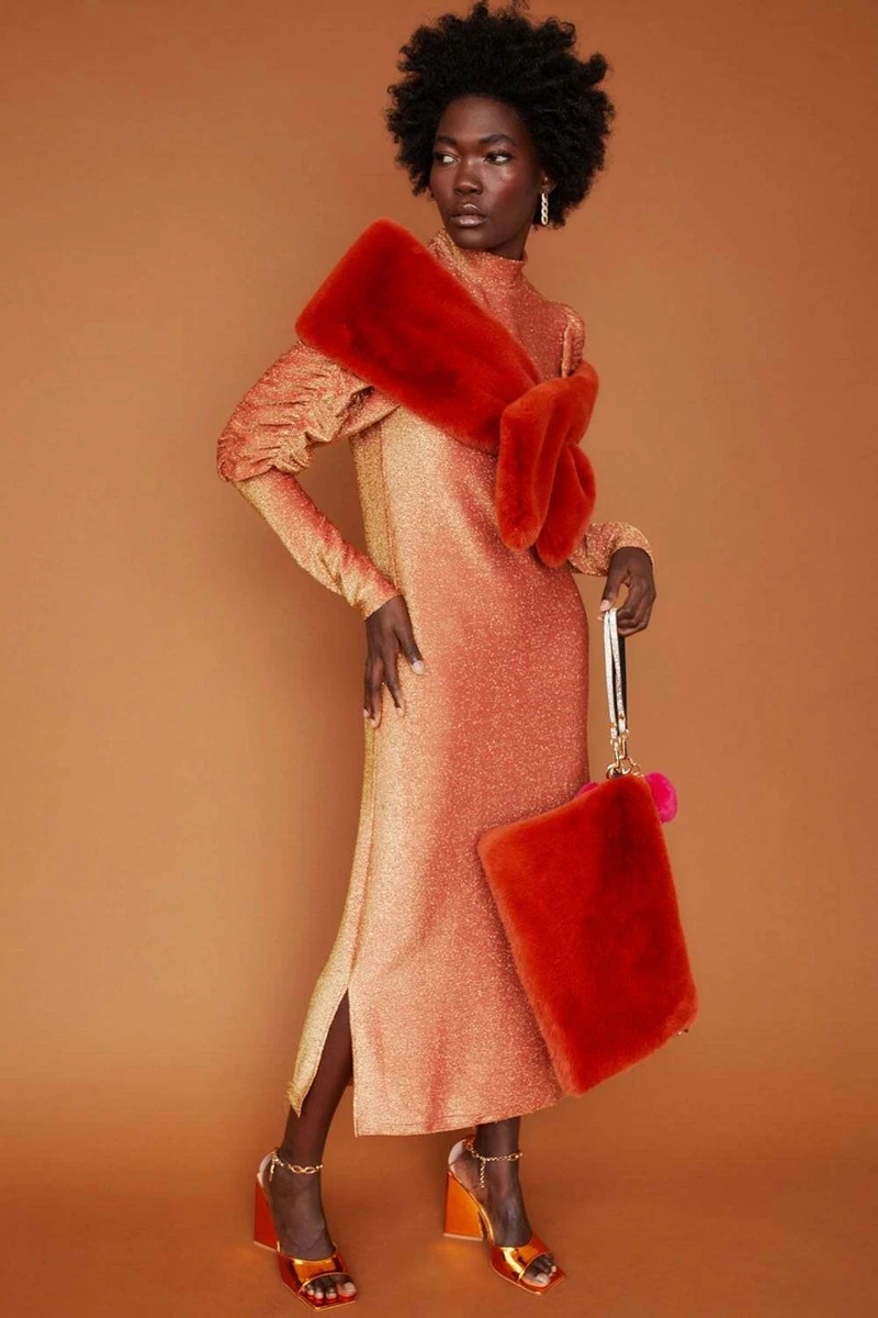 JAYLEY Orange Faux Fur Bag One Size eBay