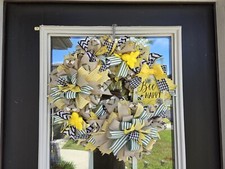 BEE happy WELCOME Spring Summer Fall Front Door Wreath Wall Decor Yellow Green