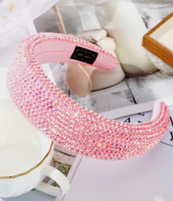 LUXURY HANDMADE AB RHINESTONE WIDE PINK HEADBAND HAIR ACCESSORY WEDDING/RACES
