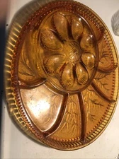 Vintage Amber Glass Deviled Egg Vegetable Relish Dish Serving Tray Tree Of Life.