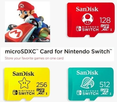 NINTENDO SWITCH SanDisk MicroSDXC 128GB 256GB MEMORIA MICRO SD SCHEDA UFFICIALE