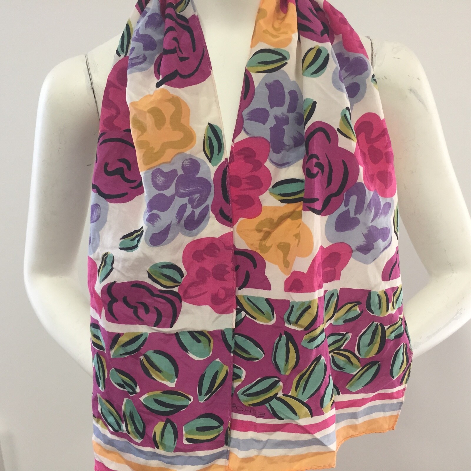 Estate Neck Scarf Rectangular STYLIZED FLORALS Pi… - image 1