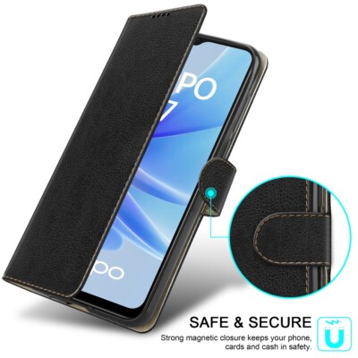 Custodia Oppo A17 Portafoglio EasyShow – Fibra Di Carbonio Con Supporto Multiangolo E Slot Per Carte – Nero