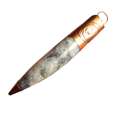 Tusk or Tooth shaped Marble Tribal Pendant Spiral Motif Stone+Copper