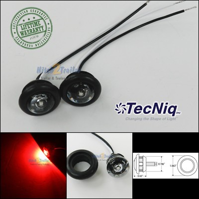 2 - TecNiq Clear/ Red 3/4'' LED Bullet lights Clearance Marker Trailer Truck USA