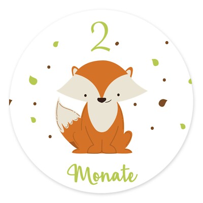 12 Aufkleber Meilenstein 'Fuchs' Sticker Baby Monate Jahr Entwicklung Milestone