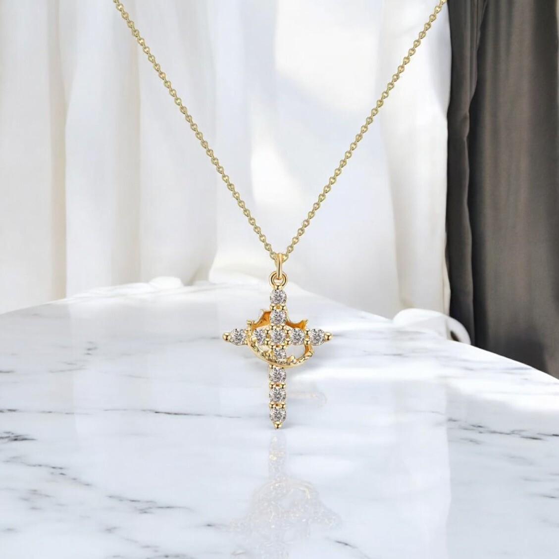 Crown Cross Necklace for Women 18K Gold Plated Crown Cross Pendant Necklace  Simp