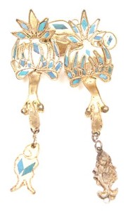 Antique Chinese Qing Kingfisher Feather Jewelry Gold Gilt Silver Duck Goose Old