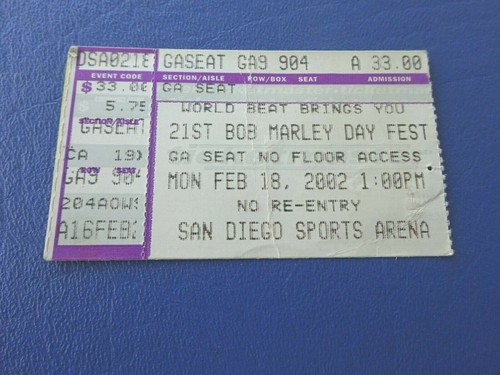 18.02.2002 21th Bob Marley Day Festival Ticket, San Diego
