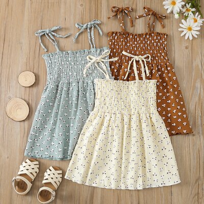 Kids Baby Girls Strap Dress Print Casual Bandage Sleeveless Summer Party  Wear | eBay