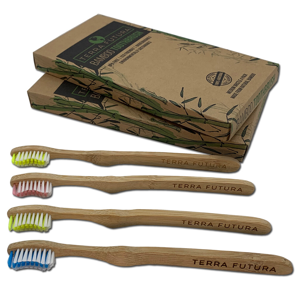 BAMBOO TOOTHBRUSH 4-Pack, BPA Free Bristle & Recyclable/Eco Friendly