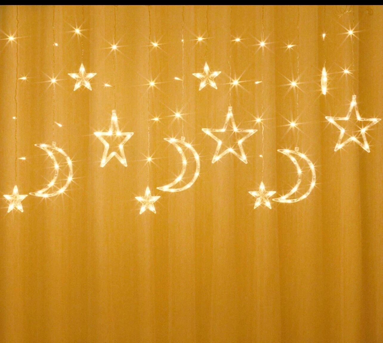 Moon and stars curtain string lights