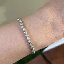 2 CTW D/VVS1 Moissanite Bezel Set Tennis Bracelet 6.5" 925 Solid Sterling Silver