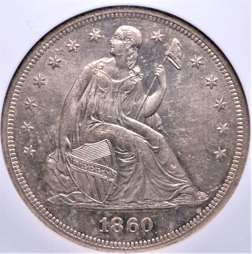 1860 O SEATED LIBERTY DOLLAR NGC MS61 FULLY STRUCK WITH EXCELLENT LUSTER, STRIKE