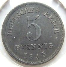 Ersatzm&uuml;nze Deutsches Reich 5 Pfennig 1915 E in bankfrisch / Stempelglanz