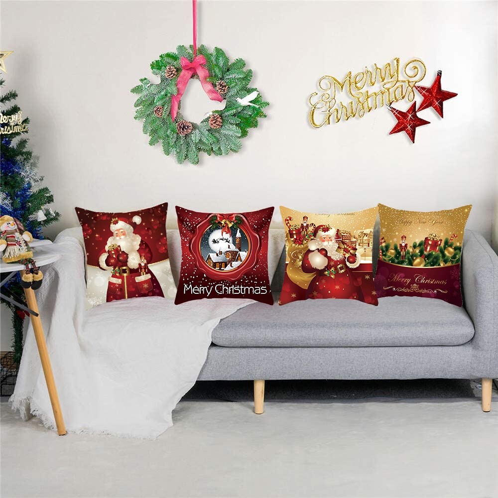 3D Cute Merry Christmas Santa Pillow Case Linen Xmas Cushion Cover Home