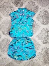 Girls Double Peach Blue Chinese Top And Skirt Size 8