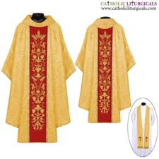 NEW YELLOW Gothic Vestment & mass and stole set, Gothic Chasuble, Casulla, Casel
