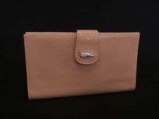 Longchamp Leather Bifold Wallet Pink Beige Size 185cm with Coins and Card Slots