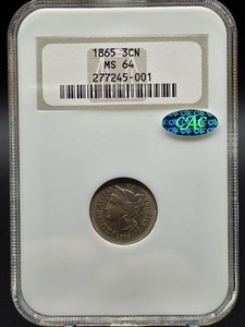 👀 1865 Three Cent Nickel 3CN NGC MS-64 CAC FATTY! Beautiful 3CN 👀 