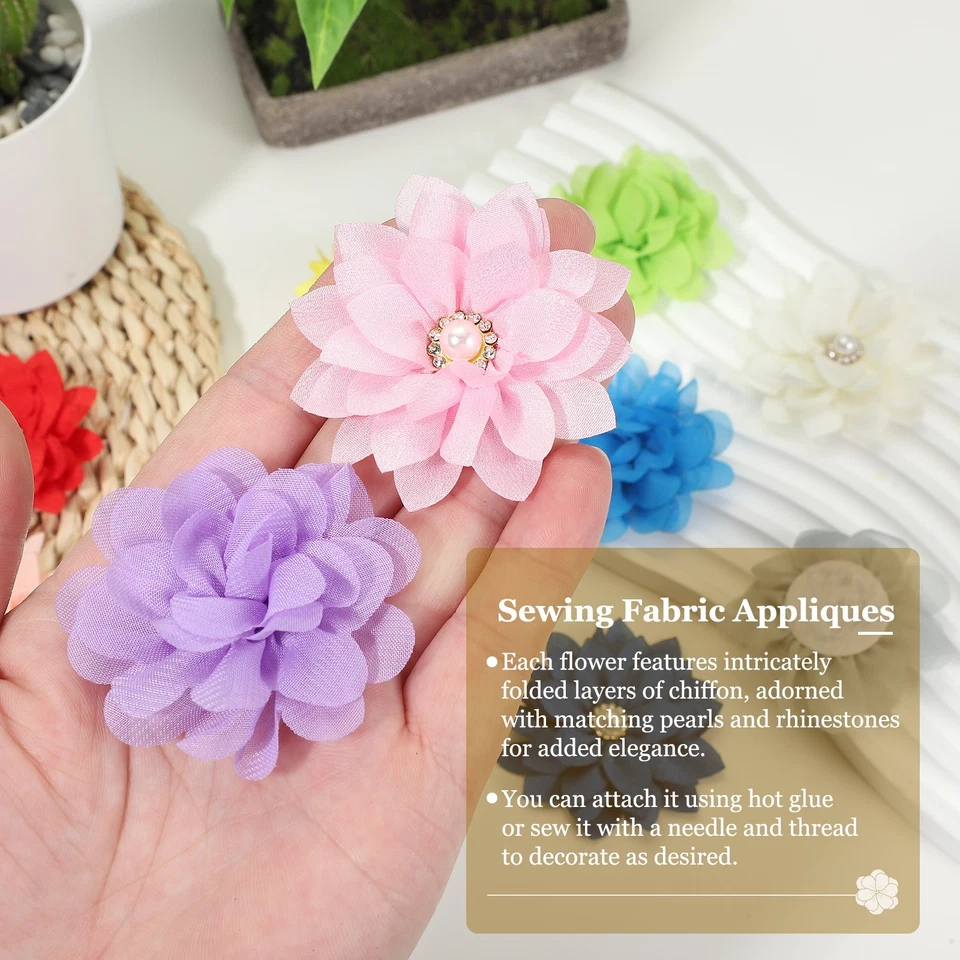 10Pcs 2" Chiffon Flowers Fabric Flower Sewing Fabric Appliques Dark Blue Foto 4 de 4