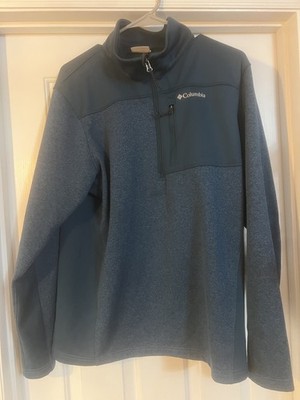 Columbia Mens Hoodie Medium Blue Half-Zip Fleece Jacket Harlem Park Hybrid