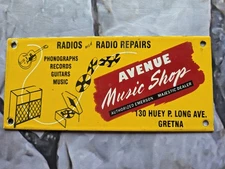 VINTAGE AVENUE MUSIC SHOP PORCELAIN SIGN JUKE BOX RECORD 10"×4.5".