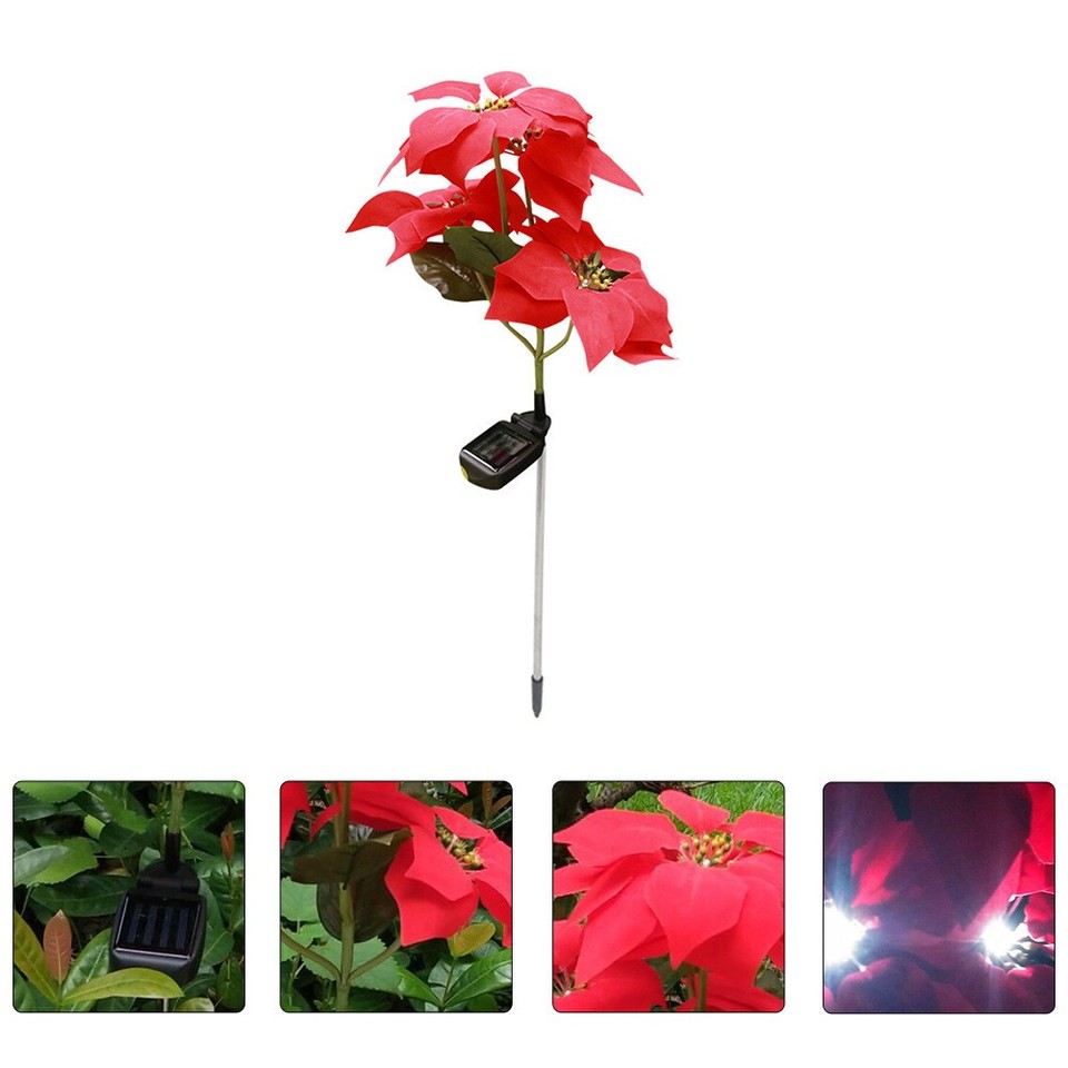 Red Insett 8Pcs Durable Solar Christmas Flower Lawn Insert Lamp Red for Outdoor ...