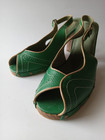 VTG Restricted Huntington Size 11 Green & Wood Riveted Peep Toe Heels