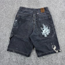 Vintage Y2k JNCO Jean Shorts Mens 29 Black Flaming Skull Carpenter Denim