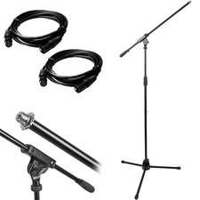 Monoprice Pro Microphone Boom Stand with (2) Deco Gear 10ft XLR Cables Bundle