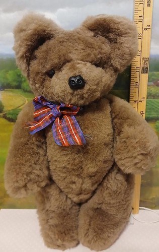 VTG 12" Real Sheepskin Jointed Brown Teddy Bear Made in UK Excellent Condition