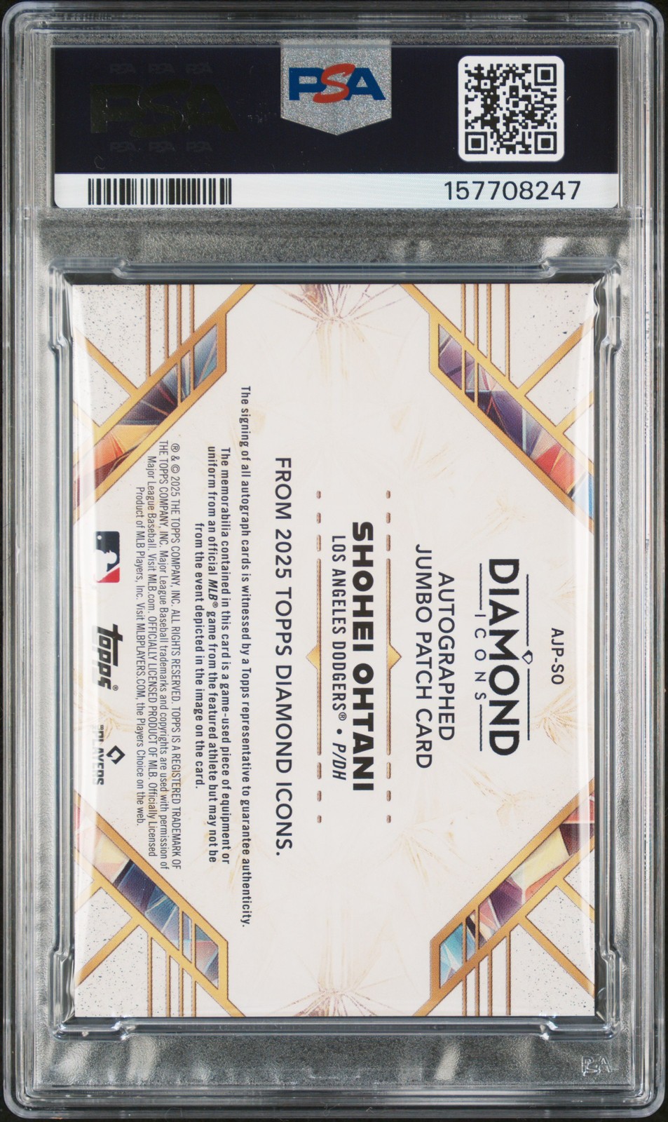 2025 TOPPS DIAMOND ICONS AUTO JUMBO PATCHES BLACK SHOHEI OHTANI /10 PSA 7 AUTO 9 view 2