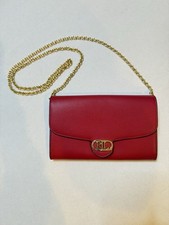 Lauren Ralph Lauren Red Leather Chain Wallet Crossbody Bag Gold Hardware