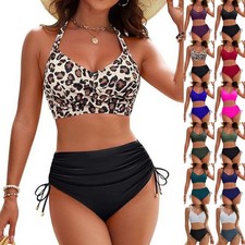 Women 2PCS High Waist Bikini Set Beach Lace-up Padded Bra Bathing Swimsuits 6-18