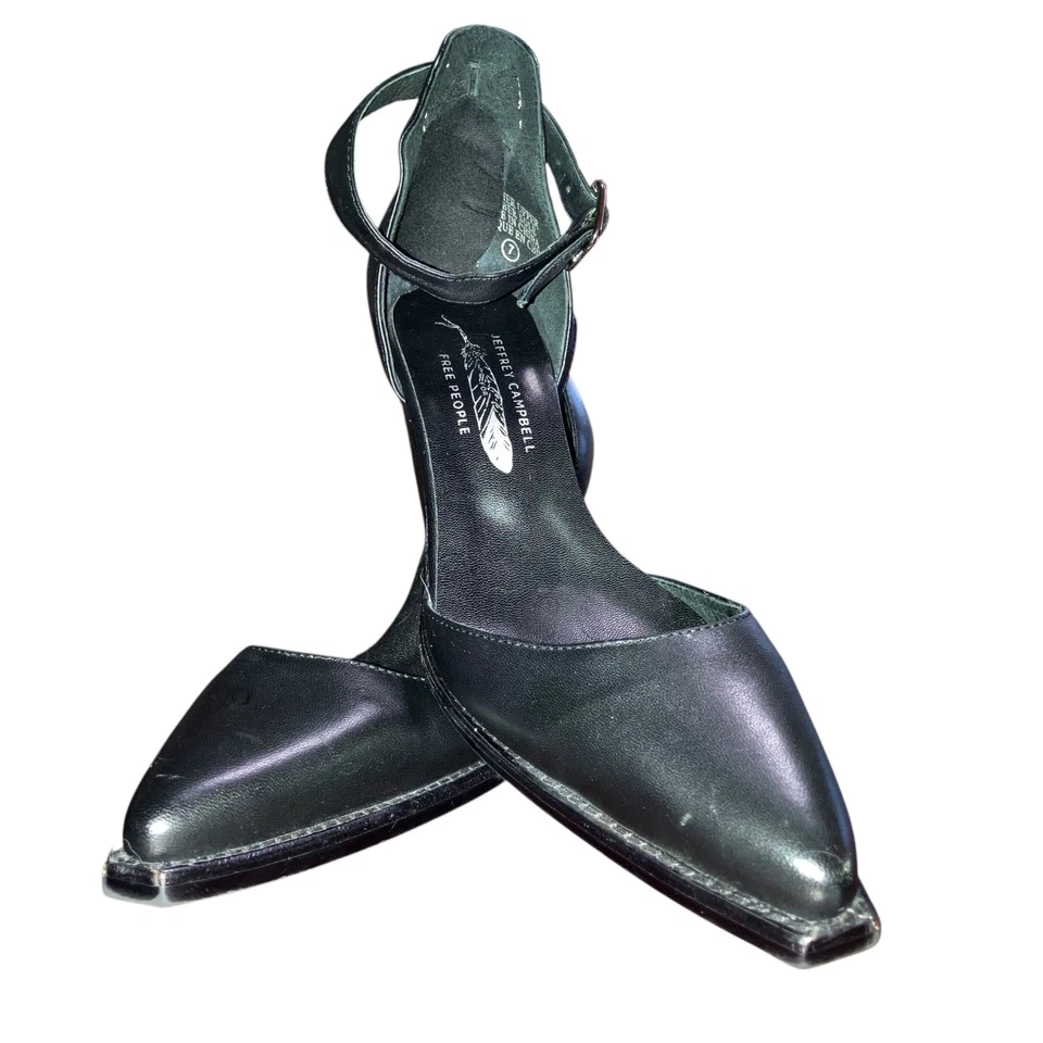 Jeffrey Campbell-Free People 黑色皮革楔形踝带高跟鞋 - 7 — 第 2/4 张图片