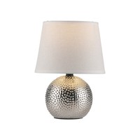 Tischleuchte Stoffschirm Weiß Chrom Rund E14 Schnurschalter Kleine Tischlampe
