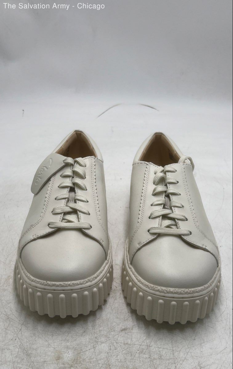 Clarks Womens Mayhill Walk Off White Leather Lace-Up Casual Sneakers Size 8.5W