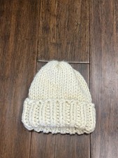 Childrens Cozy Knit Fisherman White Wool Blend Chunky Handmade Beanie 8.25  NEW