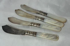 Meriden Cutlery Co 1855 Spreader Knives Pearl Handles W/Sterling Silver Bands
