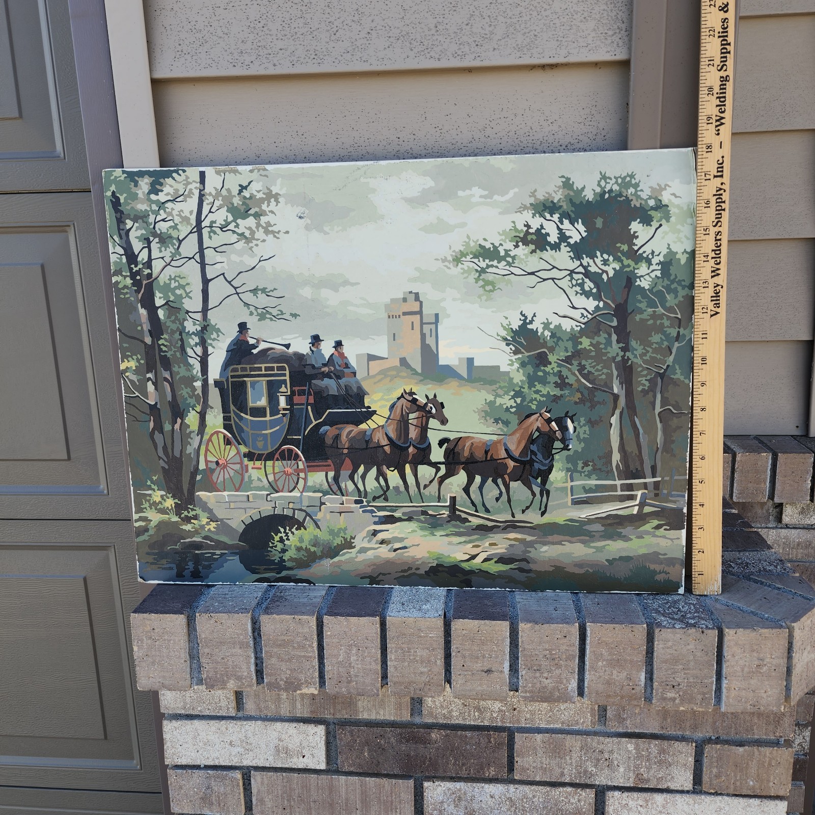 Vintage Pbn Horse & Stagecoach Painting 18x24 Large Paint By Number